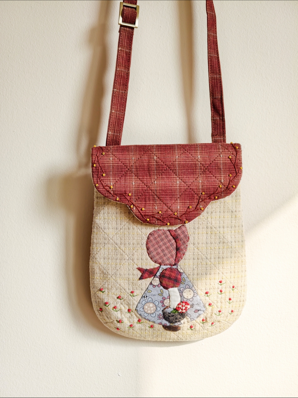 Handmade Sunbonnet Sue Patchwork Crossbody Bag,Vintage Shoulder Purse
